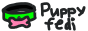 Art of a green collar with a pink bone-shaped tag with 'Puppy fedi' written next to it